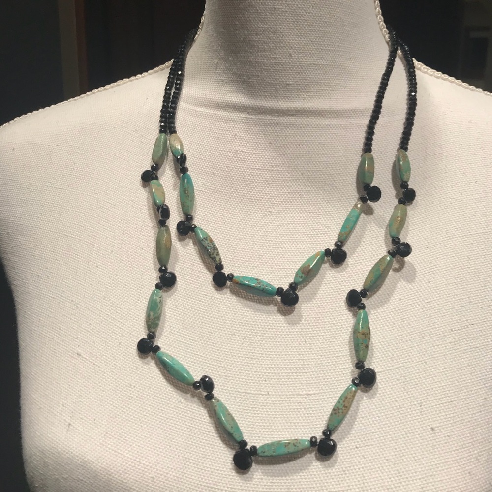 Black Onyx and Turquoise Silver Necklace